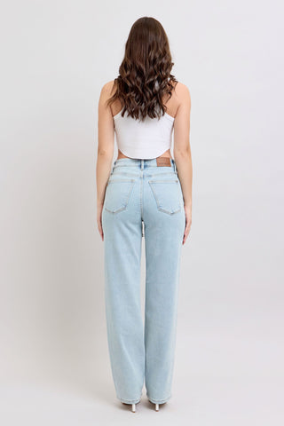 Judy Blue High Waist Rigid Magic Rhinestone Slits Detail Straight Denim Jeans 88954