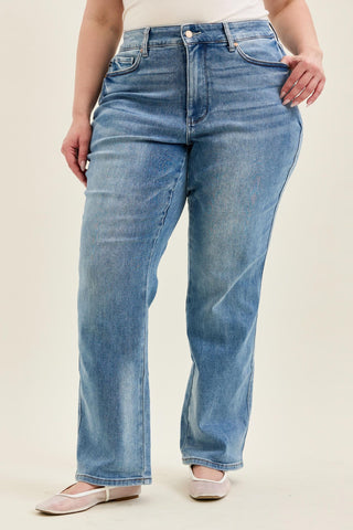 Judy Blue High Waist Tummy Control Contrast Wash Straight Denim Jeans 88794