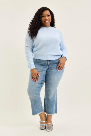 Judy Blue Mid Rise Frayed Hem Kick Flare Denim Jeans 82721