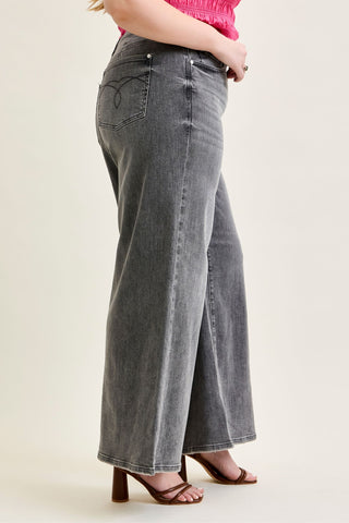 Judy Blue Mid Rise Gray Split Back Yoke Palazzo Denim Jeans 881134