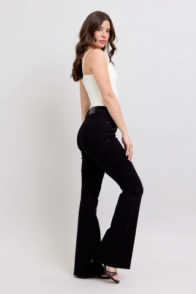 Judy Blue High Waist Star Back Seam Detail Black Flare Denim Jeans 88958-Jeans-Sunshine and Wine Boutique