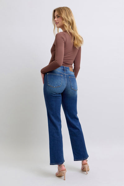 Judy Blue Mid Rise Side Seam Detail Straight Denim Jeans 82629-Jeans-Sunshine and Wine Boutique