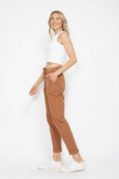 Judy Blue High Waist Garment Dyed Camel Double Cuff Jogger Denim 88857-Jeans-Sunshine and Wine Boutique