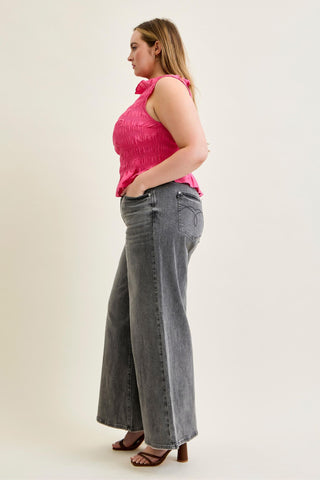 Judy Blue Mid Rise Gray Split Back Yoke Palazzo Denim Jeans 881134