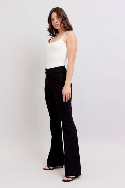 Judy Blue High Waist Star Back Seam Detail Black Flare Denim Jeans 88958-Jeans-Sunshine and Wine Boutique