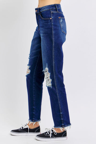 Judy Blue High Waist Rigid Magic Heavy Destroy Straight Jeans 88819-Jeans-Sunshine and Wine Boutique