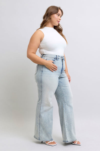 Judy Blue High Waist Tummy Control Retro Wide Leg Denim Jeans 88867-Jeans-Sunshine and Wine Boutique