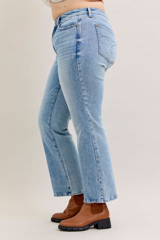 Judy Blue Mid Rise Rigid Magic Destroy Straight Denim Jeans 881060