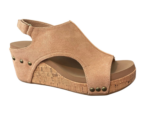 Corky's Carley Wedge, Camel Faux Suede-Shoes-Sunshine and Wine Boutique