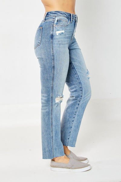 Judy Blue High Rise Rigid Magic Destroy Straight Jeans 88736 - Exclusive-Jeans-Sunshine and Wine Boutique