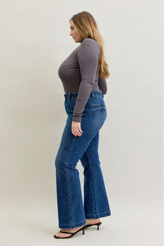 Judy Blue Mid Rise Tummy Control Trouser Welt Pockets Bootcut Denim Jeans 881052