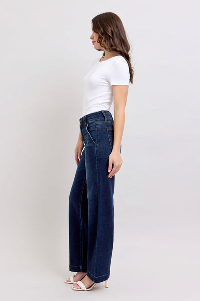 Judy Blue High Waist Double Button Wide Leg Denim Jeans 82642-Jeans-Sunshine and Wine Boutique