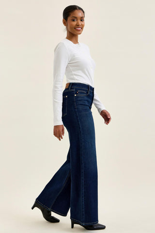 Judy Blue High Waist Lux Dark Twighlight Retro Wide Leg Denim Jeans 82748