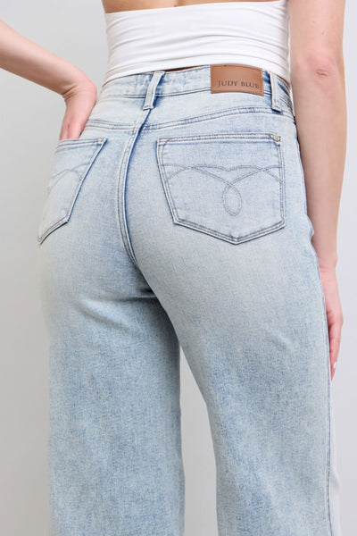 Judy Blue High Waist Tummy Control Retro Wide Leg Denim Jeans 88867-Jeans-Sunshine and Wine Boutique