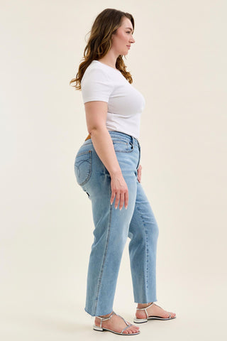 Judy Blue Mid Rise Bandana Loop Ankle Straight Denim Jeans 881120
