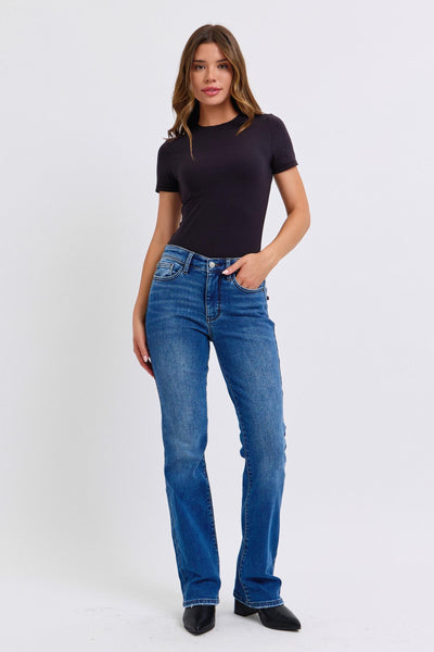 Judy Blue Mid Rise Thermal Bootcut Denim Jeans 82621-Jeans-Sunshine and Wine Boutique