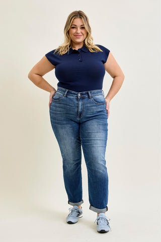Judy Blue Basic Mid Rise Cuffed Slim Denim Jeans 82428