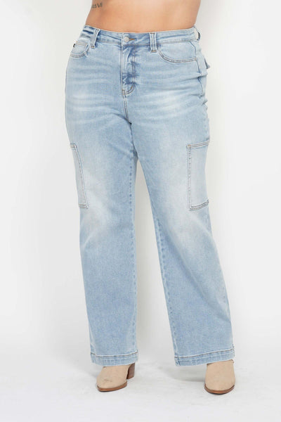 Judy Blue High Waist Cargo Wide Leg Denim 88924-Jeans-Sunshine and Wine Boutique