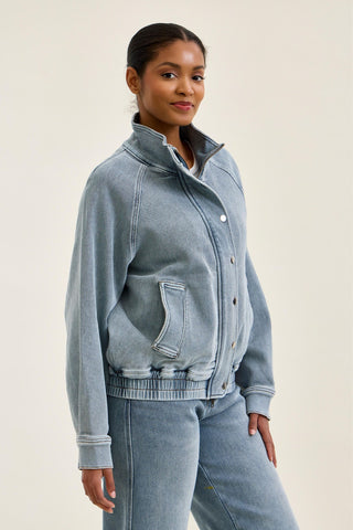 Judy Blue Knit Indigo Marty Bomber Jacket 7888