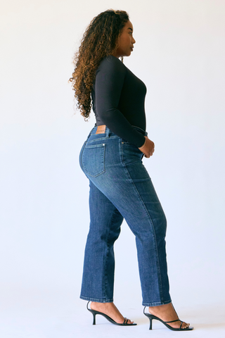 Judy Blue Mid Rise Tummy Control Classic Straight Denim Jeans 88861 - Petite