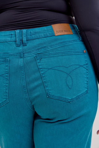 Judy Blue Mid Rise Teal Utility Wide Leg Denim Jeans 881061
