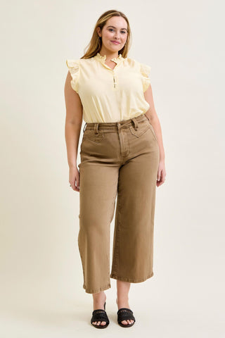 Judy Blue High Waist Golden Brown Ankle Wide Leg Denim Jeans 881095
