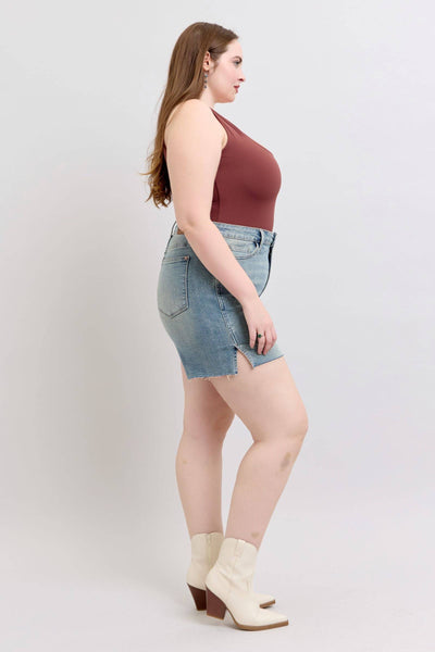 Judy Blue High Waist Vintage Wash Side Slit Denim Short 150296-Shorts-Sunshine and Wine Boutique