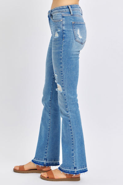 Judy Blue Mid Rise Destroy & Release Hem Bootcut Denim 88632-Jeans-Sunshine and Wine Boutique