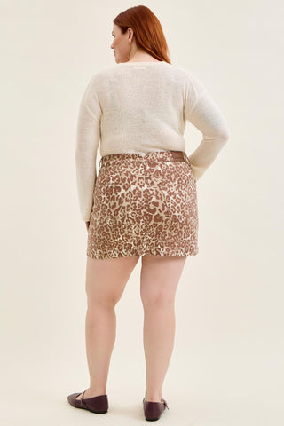 Judy Blue High Waist Rigid Magic Winter Leopard Denim Skirt 2845