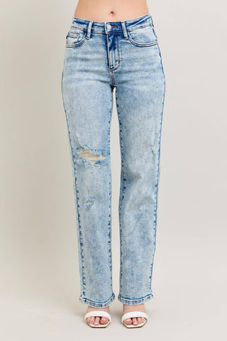 Judy Blue High Waist Mineral Wash Destroy 90's Straight Jeans 88428-Jeans-Sunshine and Wine Boutique