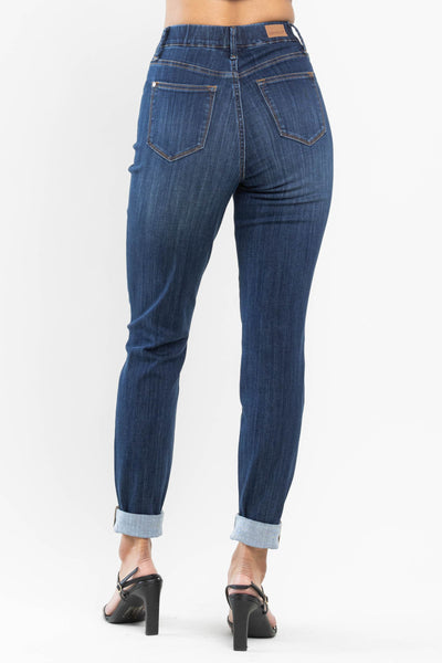 Judy Blue High Waist Pull On Double Cuff Slim Denim 88750-Jeans-Sunshine and Wine Boutique