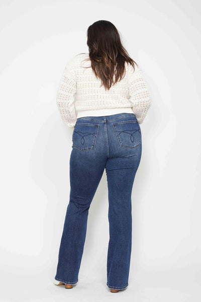 Judy Blue High Waist Tummy Control Back Pocket Embroidery Bootcut Denim Jeans 88786 - 3 Inseam Options: Short, Regular, Long-Jeans-Sunshine and Wine Boutique