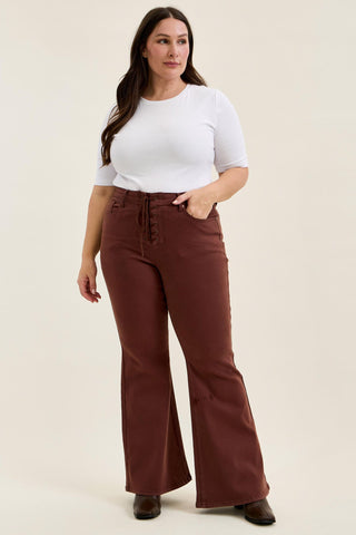 Judy Blue High Waist Cocoa Brown Lace Up Jaqueline Flare Denim Jeans 881179