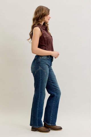 Judy Blue Mid Rise Western Seam Detail Straight Denim Jeans 881039