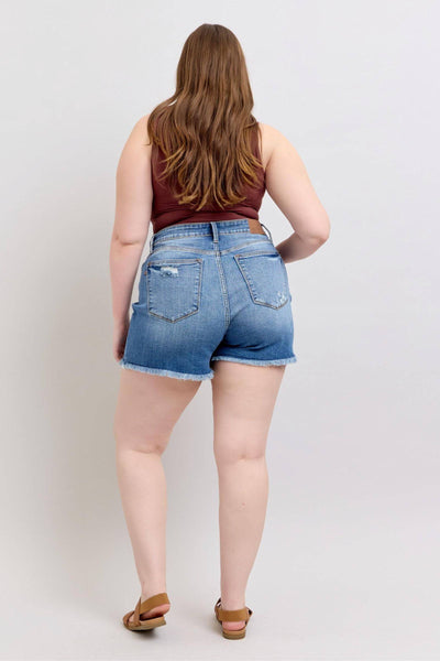 Judy Blue High Waist Vintage Wash Fray Hem Denim Short 152102-Shorts-Sunshine and Wine Boutique