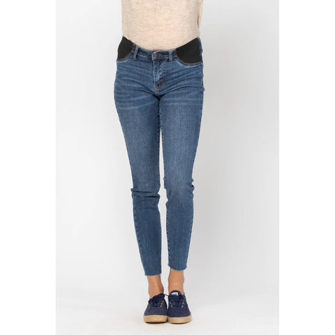 Judy Blue Bloom Maternity Raw Hem Skinny Denim 9806-Jeans-Sunshine and Wine Boutique