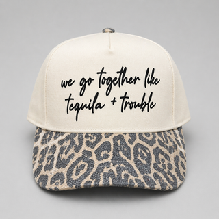 Southern Bliss Tequila & Trouble Leopard Canvas Trucker Hat