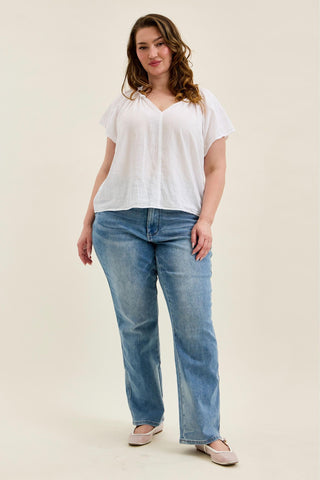Judy Blue High Waist Tummy Control Contrast Wash Straight Denim Jeans 88794