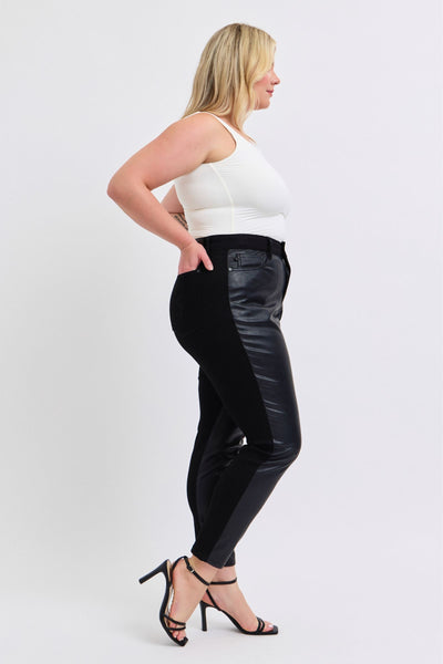 Judy Blue High Waist Faux Leather & Denim Jeans Skinny 88810-Jeans-Sunshine and Wine Boutique