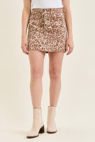 Judy Blue High Waist Rigid Magic Winter Leopard Denim Skirt 2845