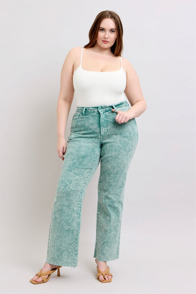 Judy Blue High Waist Garment Dyed Sea Green Dad Denim Jeans 88966-Jeans-Sunshine and Wine Boutique