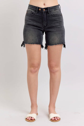 Judy Blue Mid Rise Long Cut Off 2 Button Dad Denim Short 15286-Shorts-Sunshine and Wine Boutique