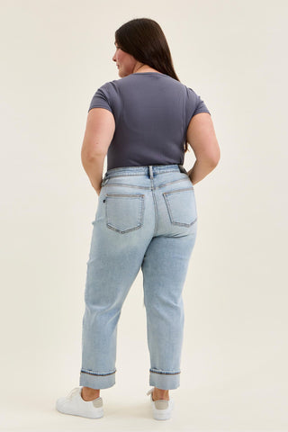 Judy Blue Mid Rise Bandana Loop Boyfriend Denim Jeans 82723