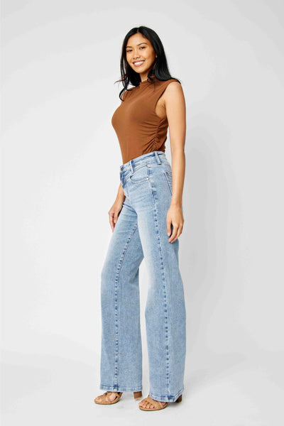 Judy Blue High Waist Front Yoke Retro Wide Leg Denim 88673-Jeans-Sunshine and Wine Boutique