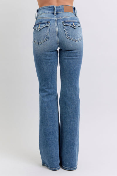 Judy Blue High Waist Double Button Tinted Flare Denim Jeans 82630-Jeans-Sunshine and Wine Boutique