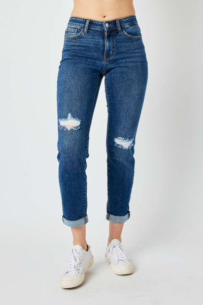 Judy Blue Mid Rise Destroy Slim Denim 82607-Jeans-Sunshine and Wine Boutique