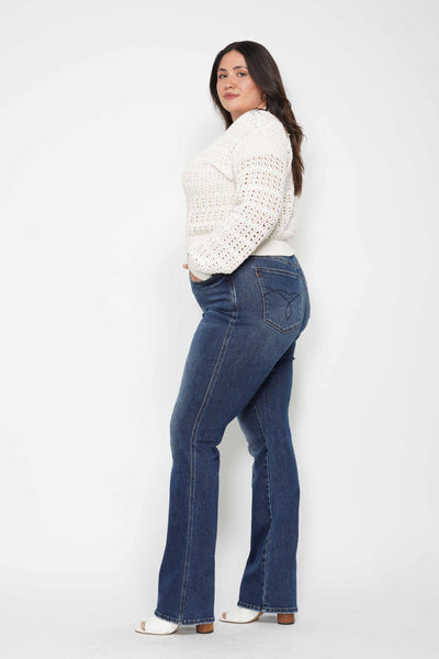 Judy Blue High Waist Tummy Control Back Pocket Embroidery Bootcut Denim Jeans 88786 - 3 Inseam Options: Short, Regular, Long-Jeans-Sunshine and Wine Boutique