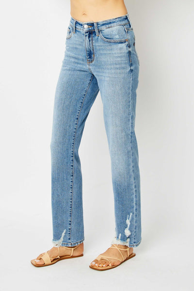 Judy Blue High Waist Heavy Destroy Straight Denim Jeans 82470-Jeans-Sunshine and Wine Boutique