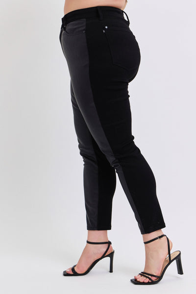 Judy Blue High Waist Faux Leather & Denim Jeans Skinny 88810-Jeans-Sunshine and Wine Boutique