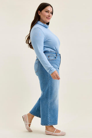 Judy Blue Mid Rise Claudia Ankle Wide Leg Denim Jeans 82738